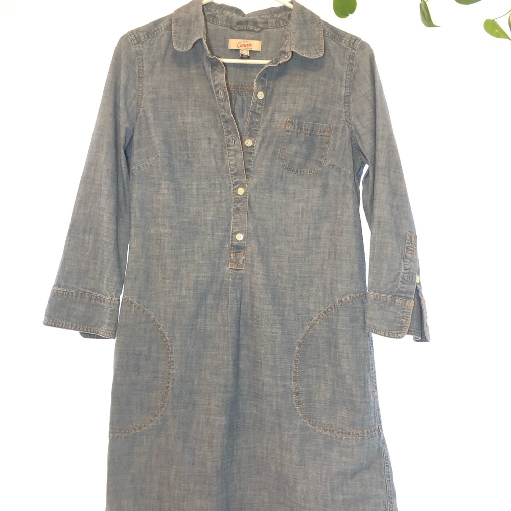 Lands End Canvas jean shirt dress size S pockets!!